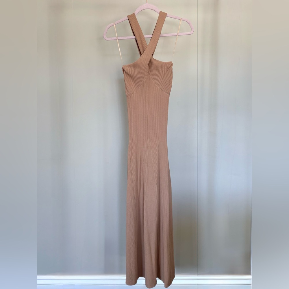 Line & Dot Beige Cross-Back Maxi Dress